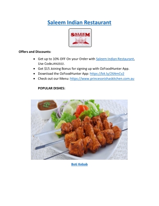 5% off - Saleem Indian Restaurant Menu Coburg, VIC