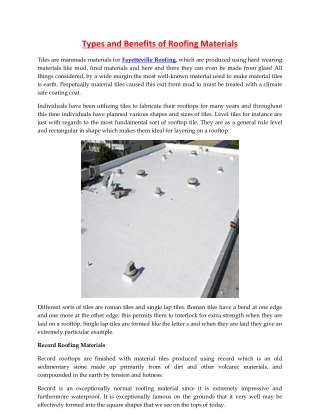 Types and Benefits of Roofing Materials