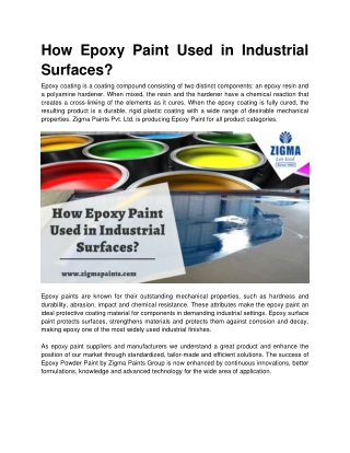 How Epoxy Paint Used in Industrial Surfaces