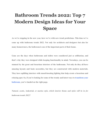 Bathroom Trends 2022: Top 7 Modern Design Ideas for Your Space