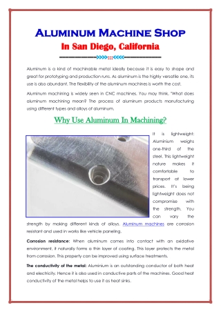 Aluminum Machine Shop In San Diego