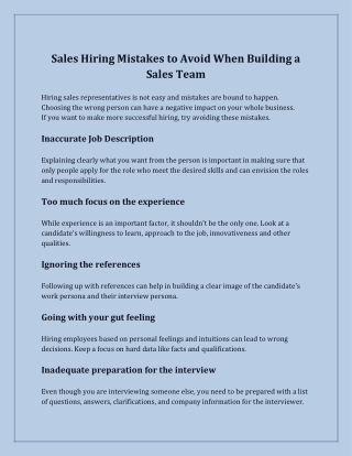 Sales Hiring Mistakes to Avoid When Building a Sales Team