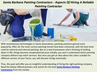 Santa Barbara Painting Contractors - Aspects Of Hiring A Reliable Painting Contr