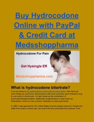 Buy Hydrocodone Online with PayPal & Credit Card at Medsshoppharma