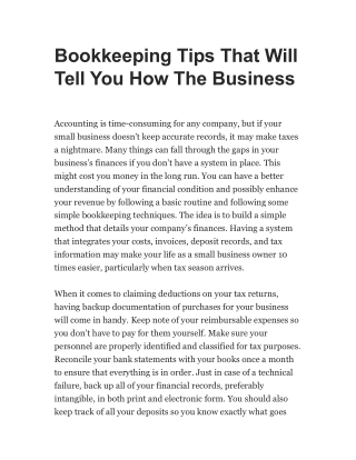 Bookkeeping Tips That Will Tell You How The Business