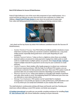 Role Of POS Software For Success Of Retail Business