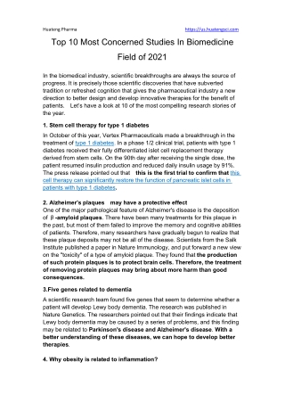 Top 10 Most Concerned Studies In Biomedicine Field of 2021