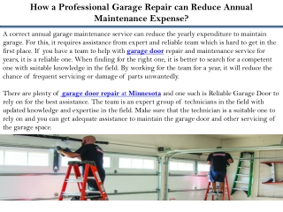 How a Professional Garage Repair can Reduce Annual Maintenance Expense?