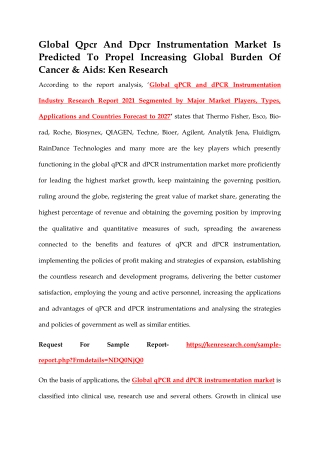 Global qPCR and dPCR Instrumentation Market : Ken Research