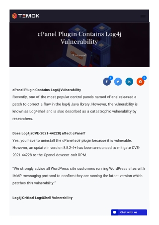 cPanel Plugin Contains Log4j Vulnerability