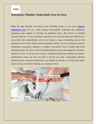 Emergency Plumber Sutherland Area Services