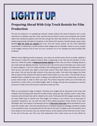 Preparing ahead with Grip Truck Rentals for film production