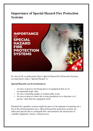 Importance of Special Hazard Fire Protection Systems