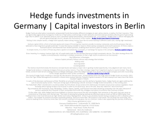 Hedge funds investments in Germany | Capital investors in Berlin -agilis advisor