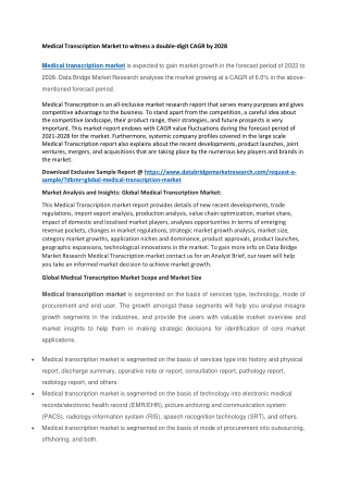 Medical Transcription Market to witness a double-digit CAGR by 2028