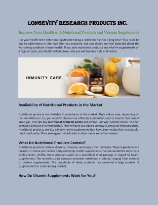 Nutritional Products Online In Florida | Longevity Code