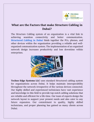 What are the Factors that make Structure Cabling in Dubai?