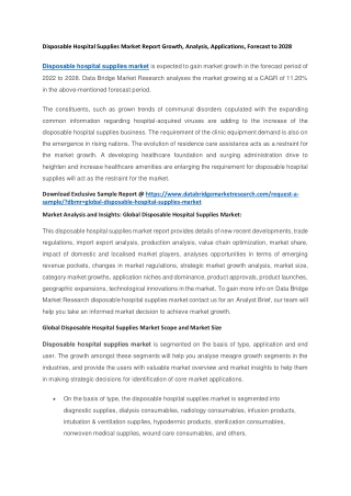 Disposable Hospital Supplies Market Report Growth, Analysis, Applications, Forecast to 2028