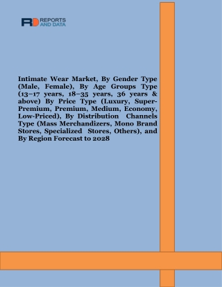 Intimate Wear Market Size, Demand, Growth Analysis & Share, Report by 2028
