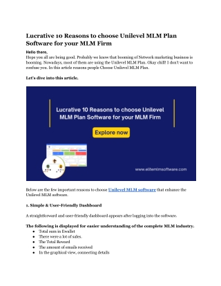 Lucrative 10 Reasons to choose Unilevel MLM Plan Software for your MLM Firm