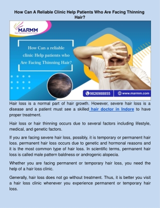 ​​How Can a Reliable Clinic Help Patients Who Are Facing Thinning Hair?