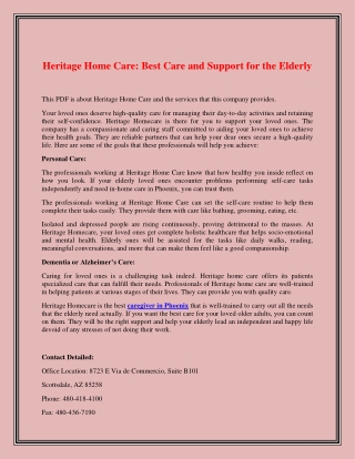 Heritage Home Care Best Care and Support for the Elderly