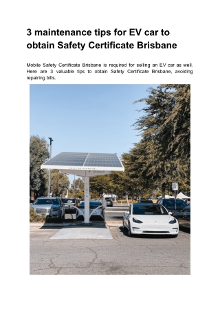 3 maintenance tips for EV car to obtain Safety Certificate Brisbane