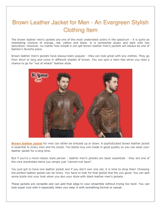 Brown Leather Jacket for Men - An Evergreen Stylish Clothing Item