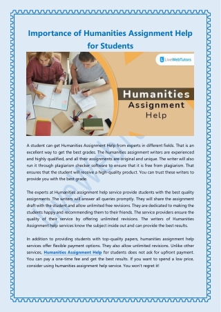 Hire Best Humanities Assignment Help Service in Canada