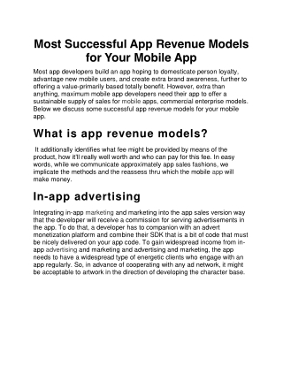Most Successful App Revenue Models for Your Mobile App