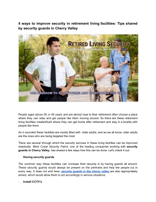 4 ways to improve security in retirement living facilities_ Tips shared by security guards in Cherry Valley