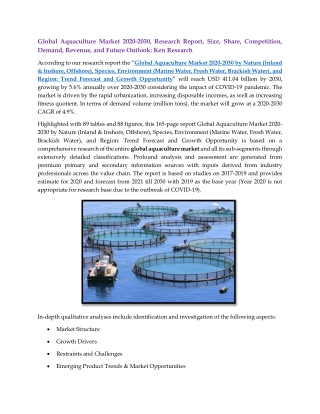 Global Aquaculture Market Research Report, Demand, Growth, Revenue, and Future
