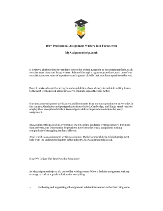 Professional Assignment Writers Join Forces with MyAssignmenthelp.co.uk