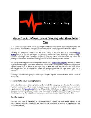 Master The Art Of Best Locums Company With These 8 Tips