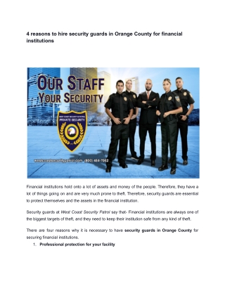 4 reasons to hire security guards in Orange County for financial institutions