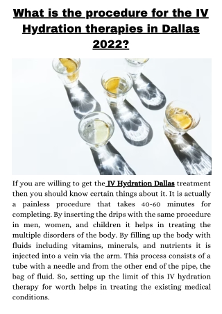 What is the procedure for the IV Hydration therapies in Dallas 2022?