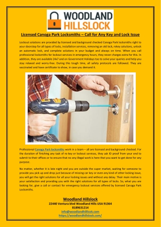 Licensed Canoga Park Locksmiths – Call for Any Key and Lock Issue