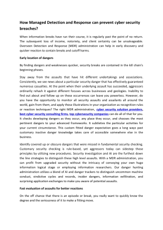 How Managed Detection and Response can prevent cyber security breaches