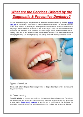 What are the Services Offered by the Diagnostic & Preventive Dentistry