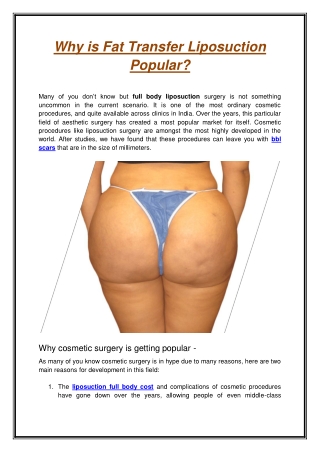 Why is Fat Transfer Liposuction Popular