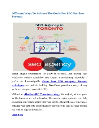 AS DIFFERENT WAYS TO ACHIEVE THE GOALS FOR SEO SERVICES TORONTO