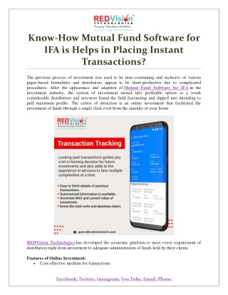 Know-How Mutual Fund Software for IFA is Helps in Placing Instant Transactions