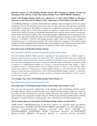 Innovative Report on Cold Heading Machine Market