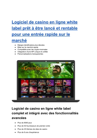 Logiciel de casino en ligne en marque blanche