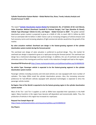 Cylinder Deactivation System Market – Global Market Size, Share, Trends, Industr