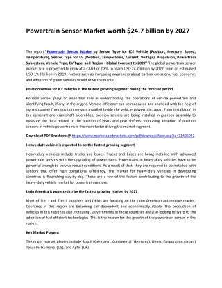 Powertrain Sensor Market worth $24.7 billion by 2027