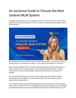 An exclusive Guide to Choose the Best Unilevel MLM System