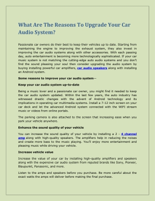 What Are The Reasons To Upgrade Your Car Audio System?