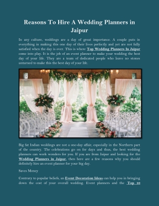 Reasons To Hire A Wedding Planners in Jaipur