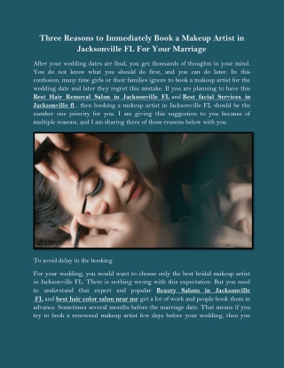 Three Reasons to Immediately Book a Makeup Artist in Jacksonville FL For Your Marriage